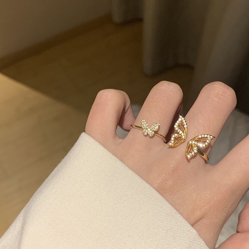 Nhẫn Hở Mạ Vàng 14k Hình Bướm Đính Đá Zircon Sang Trọng