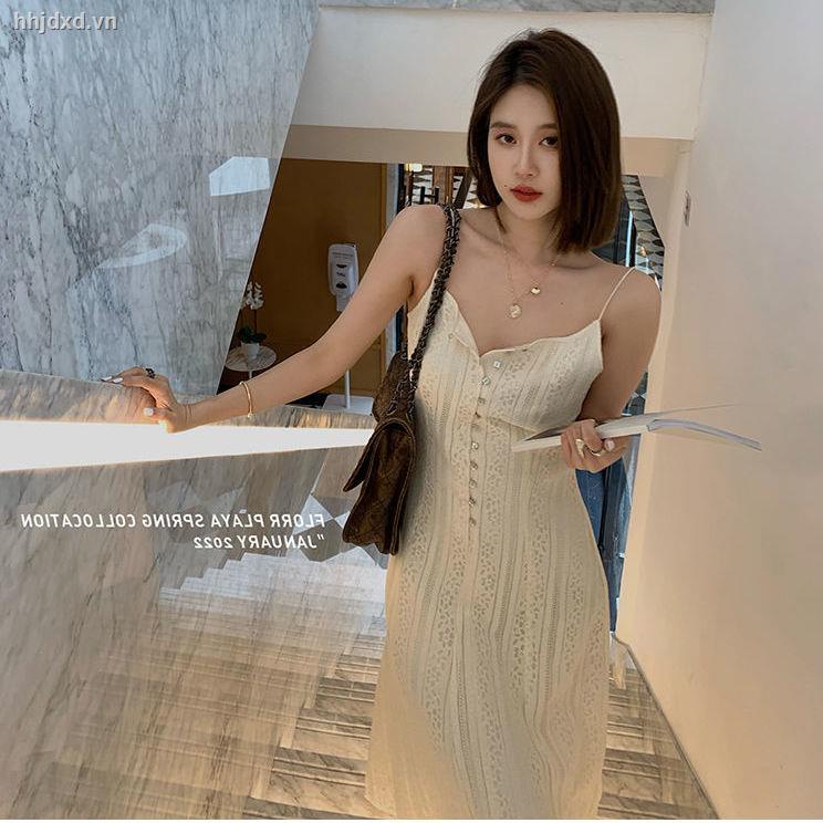 Đầm Hai Dây Phối Ren Màu Trắng Phong Cách Mới 2022 Thời Trang Mùa Xuân