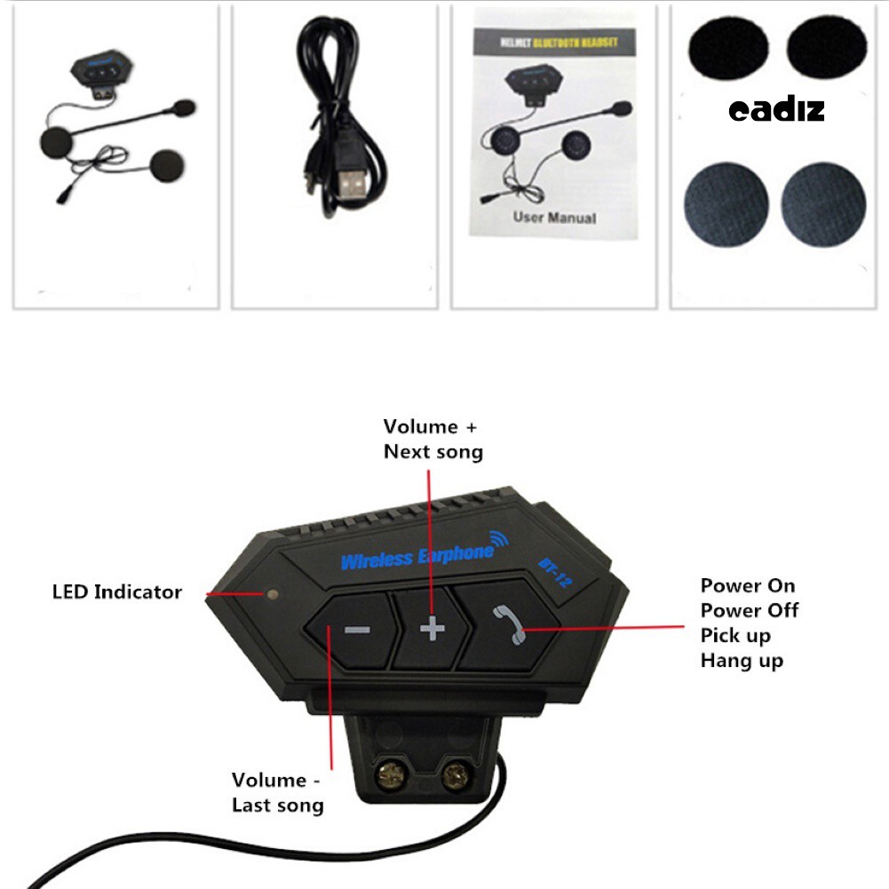 Tai nghe Bluetooth CAD BT12 dùng gắn mũ bảo hiểm đi xe máy tiện dụng