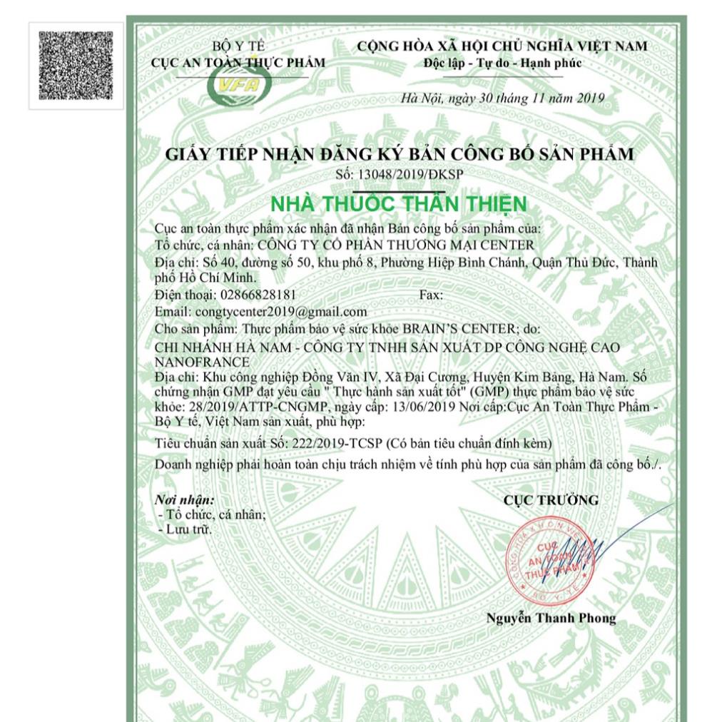 {Date xa} Brain’s Center – Hỗ trợ hoạt huyết dưỡng não, tăng cường tuần hoàn máu lên não, ngăn ngừa tai biến (Hộp 30v)