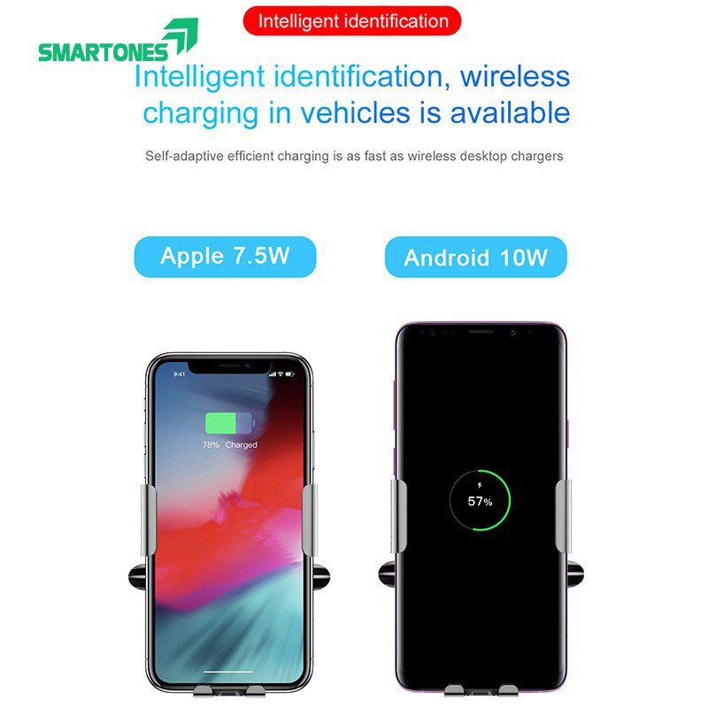 Đế sạc trên ô tô Baseus cảm biến thông minh,Sạc nhanh chuẩn Qi 10W cho iPhone 8/8Plus/X/Xs/ Samsung S8/S9/Note8/9