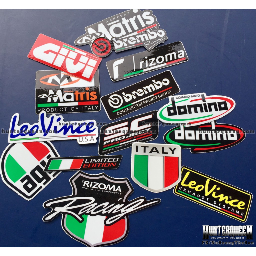 Bộ 15 logo sắc màu cờ Ý, decal dán xe máy, nón bảo hiểm... Sticker chống nước, bền màu. Hình dán đẹp