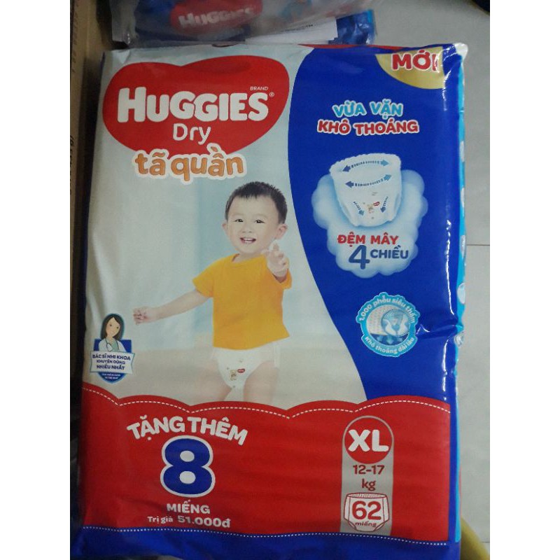 Tã quần Huggies M74 L68 XL62 XXL56 tặng bên trong 8 miếng