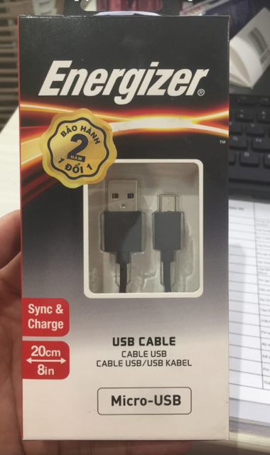 Cáp MicroUSB Energizer tròn 20cm - C12UBMCBBK4 màu Đen