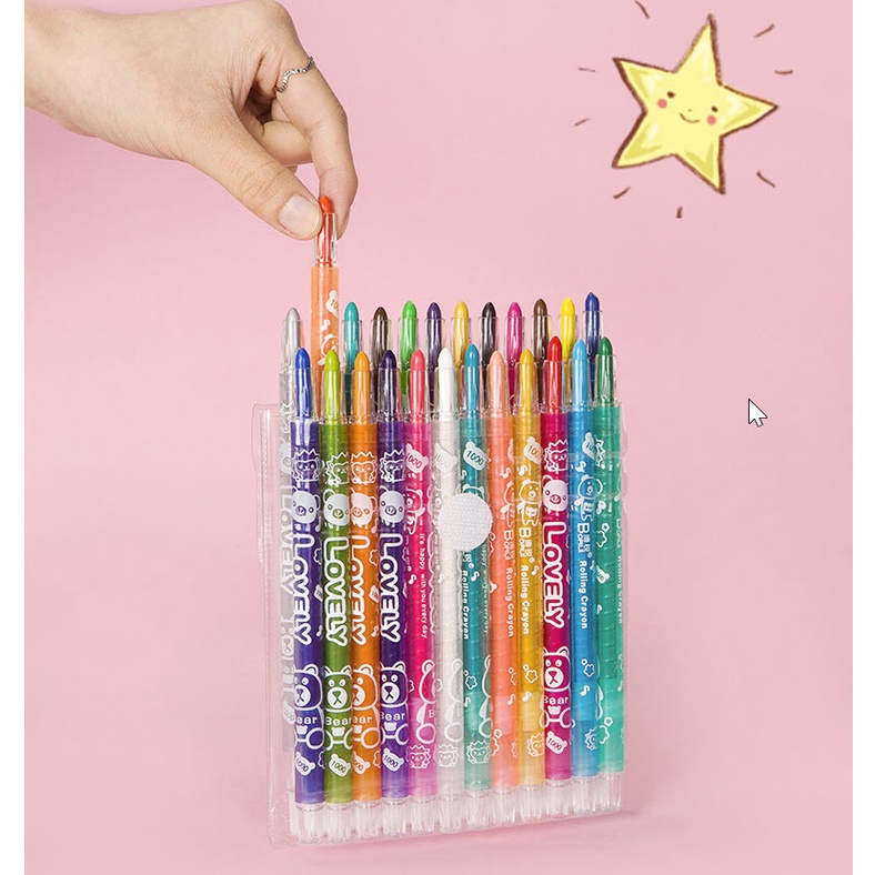 Bút sáp vặn cho bé tập tô 12/18/24 màu mẫu dễ thương loại ngắn / Dài