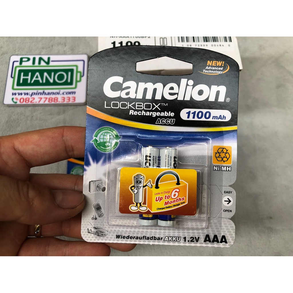 🌟CHÍNH HÃNG 🌟Bộ 2 pin đũa sạc AAA Camelion Lockbox Rechargeable ACCU 1.2V 1100mAh NH-AAA1100LBP2