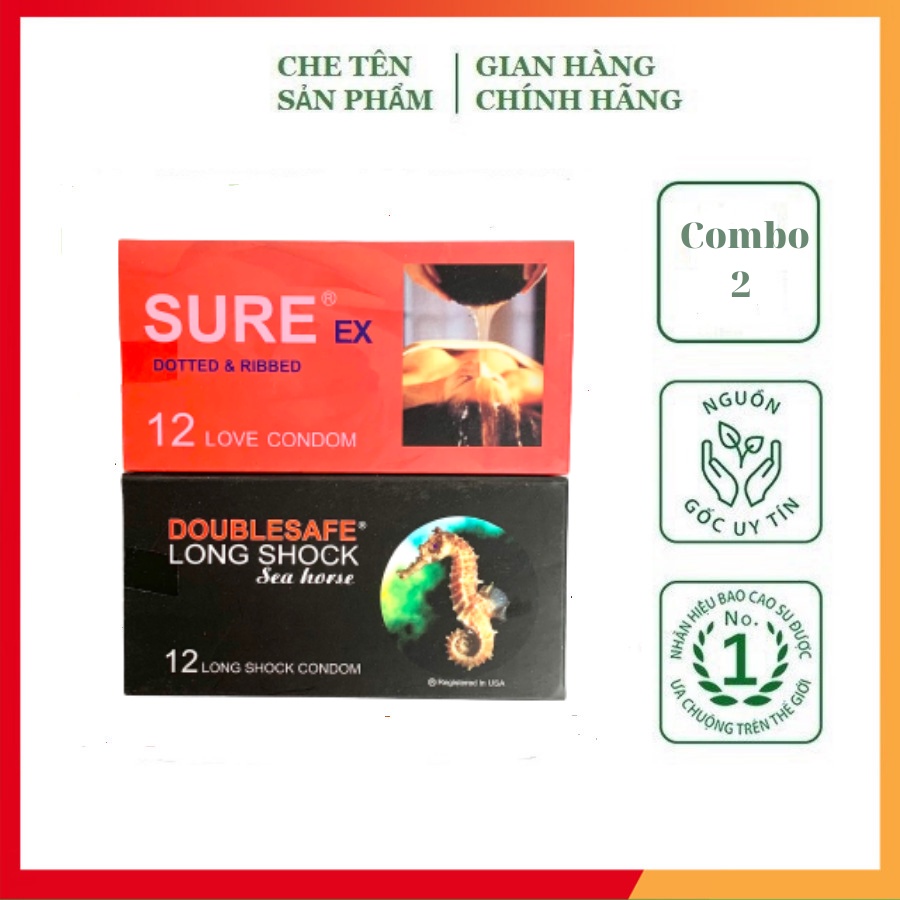 Combo 2 hộp bao cao su VIVA, LONG SHOCK SEA HORSE, bao cao su gia đình, kéo dài thời gian yêu, ba con sau