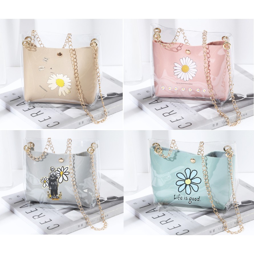Túi đeo chéo hoa cúc 2 lớp gấu lotso cáo lina thỏ stella gấu cherry kitty roro TĐCT8 túi trong suốt dễ thương hoạt hình
