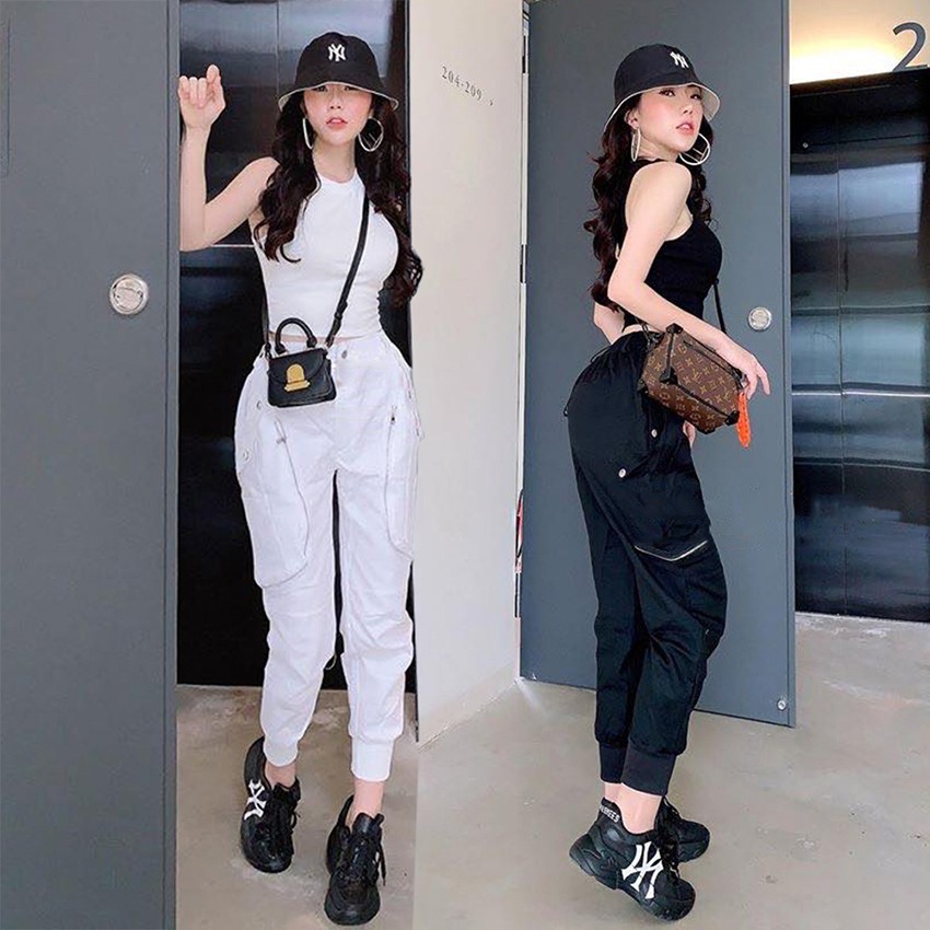 Set Đồ Nữ Áo Crop Top Khoét Nách Kết Hợp Quần Jogger Túi Hộp Chất Thun Trơn Cao Cấp SEPTEMBERGIRL1989 WM SET HQ03V1