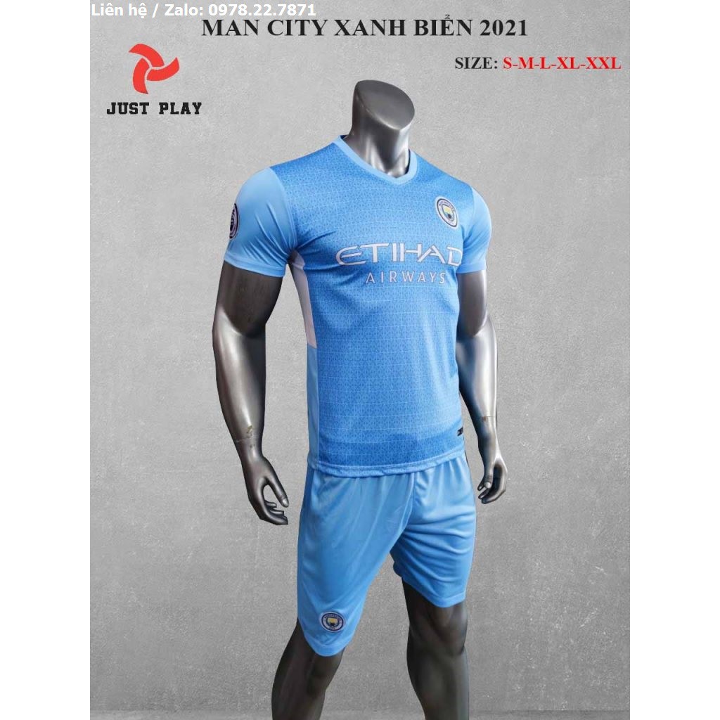 Bộ Quần Áo Bóng Đá Manchester City Sân Nhà Màu Xanh Nhạt 2021-2022