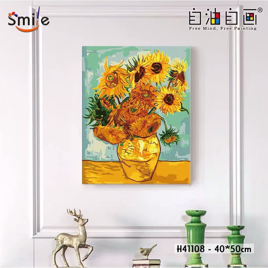 Tranh sơn dầu số hóa tự tô màu cao cấp Smile FMFP Hoa hướng dương Van Gogh H41108