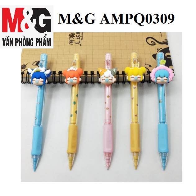 Bút chì bấm M&amp;G 0.5mm nhựa trong hoạt hình chipi (giao màu ngẫu nhiên) - AMPQ0309
