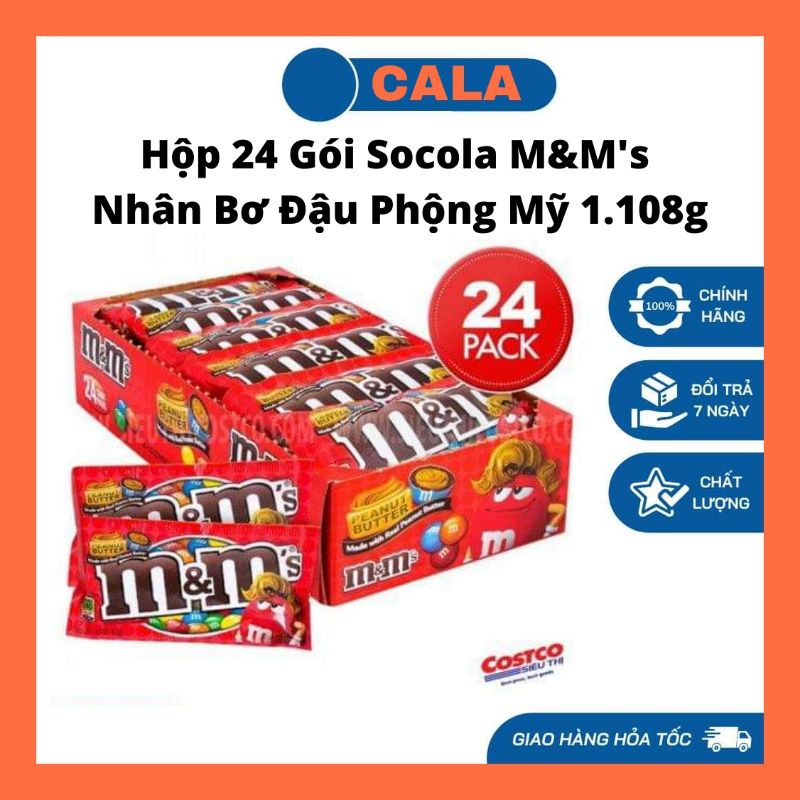 (Giá Sỉ) Kẹo Socola M&amp;M's Nhân Bơ Đậu Phộng Mỹ 1.108,8g (24 gói x 46.2g)