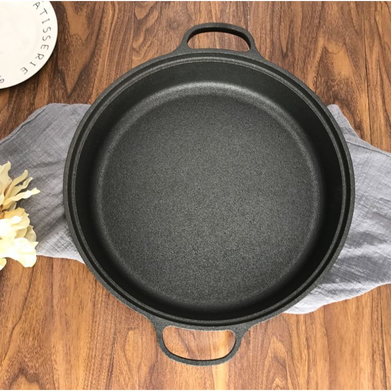 Chảo Gang Thô Tôi Dầu sẵn, chảo 2 quai nấu bếp từ 25cm - 30cm ,chảo chống dính tự nhiêâ