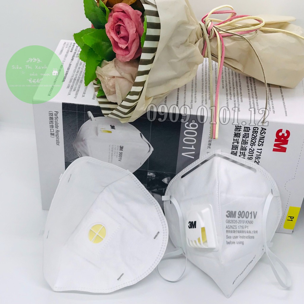 Khẩu trang 3m 9001v có van thở chính hãng set 10 cái, Kn90 mask cao cấp đạt chuẩn AS/NZS FFP1
