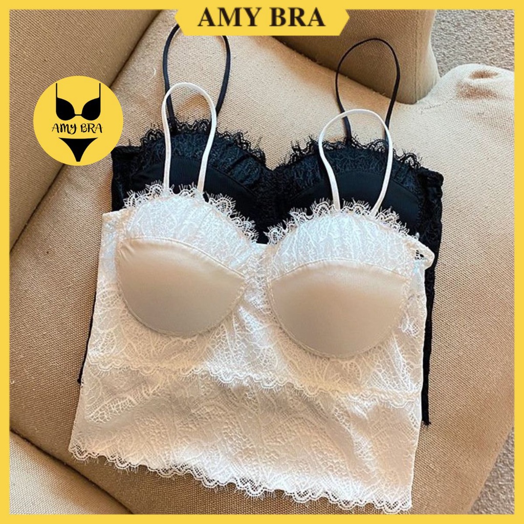 Áo Bra Ren 2 Dây - Áo Ngực Mút Mỏng - Bra Nữ Co Dãn Sang Chảnh AMYBRA B2206
