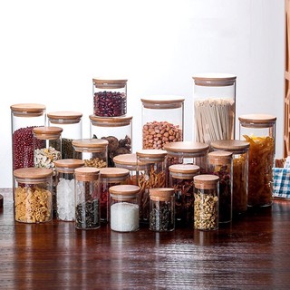 HỦ THUỶ TINH NẮP GỖ 400ml-500ml-600ml-750ml-900ml-1.1Lit-1.3lit