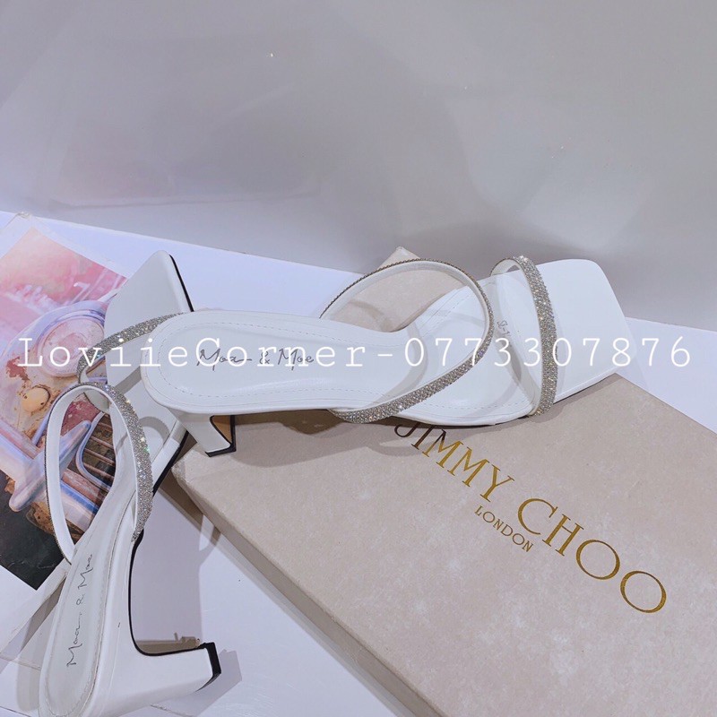 [Mã SKAMFSW175 giảm 10K đơn 50K] GUỐC NỮ LOVIIECORNER GÓT VUÔNG - DÉP CAO GÓT 2 DÂY MẢNH ĐÍNH ĐÁ 5 PHÂN D210109