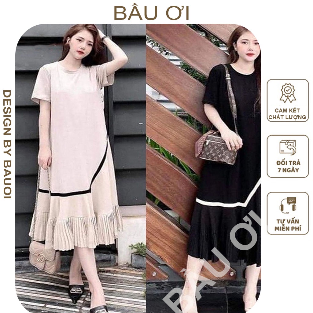 [BÂUOII V41] VÁY BẦU CÔNG SỞ  ĐẸP ĐEN VIỀN TRẮNG -  ĐẦM BẦU MÙA HÈ XINH CHO MẸ BẦU