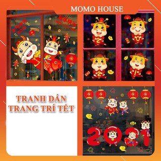 Tranh Dán Kính Tết, Decal Dán Cửa Kính Trang Trí Tết Tân Sửu 2021 Hình Con Trâu Hoạt Hình, Chống Thấm, Ẩm Mốc