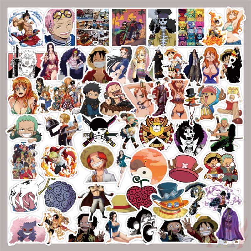 Bộ 50 sticker decal one piece Luffy chống thấm nước dán nón bảo hiểm , laptop , vali