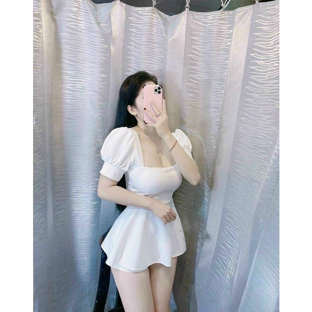 [Hàng đẹp ]Set đùi áo cổ vuông tay phồng có mút(hình thật)