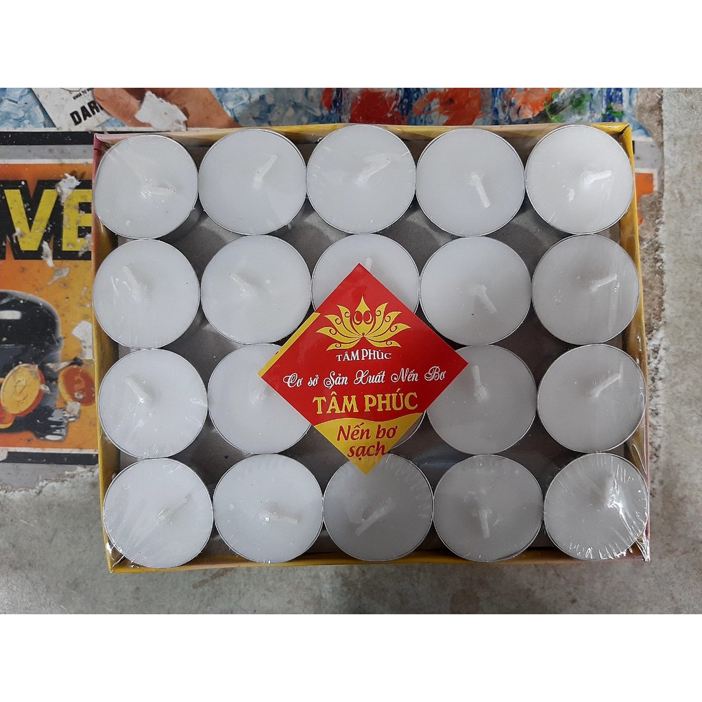 Nến sạch thực vật đế sắt vỉ 100 viên thời gian cháy 4h +_ 5%.