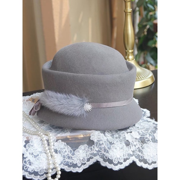 Mũ dạ đính đá lông vành nhỏ