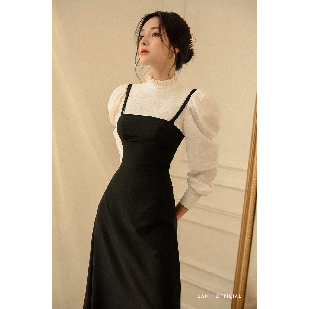 Áo sơ mi nữ Jolie cổ cao tay bồng tiểu thư vải tơ dập ly trắng cao cấp LANH OFFICIAL - 202108