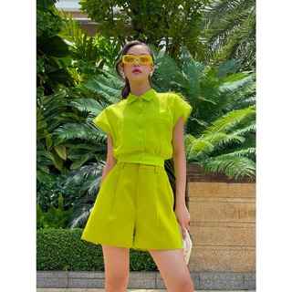 Áo sơ mi vai chờm xanh bo gấu huong boutique - hbsm980