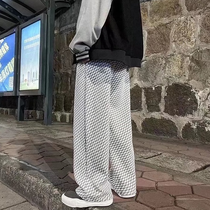 Quần ống rộng Màu Trắng Đen Phong Cách Hip Hop Hàn Quốc Thời Trang Cho Nam  unisex  bigsize quần kẻ sọc