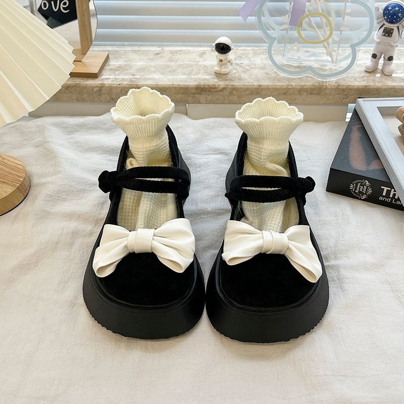 2023 Giày Mary Jane Đế Dày Bằng Da Đính Nơ Đơn Giản Thoải Mái Dễ Phối Đồ Cho Nữ