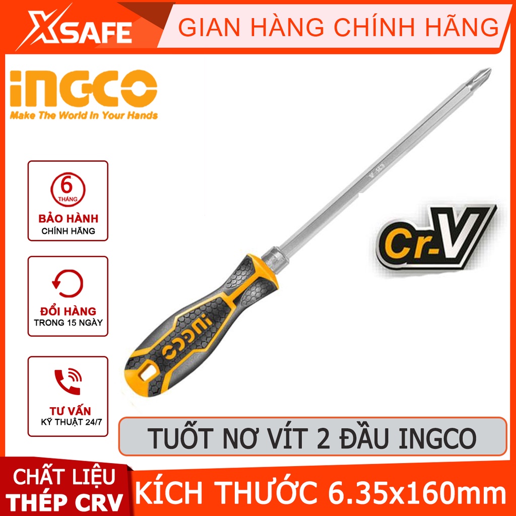 Tua vít 2 đầu INGCO AKISD0201 Tuốc nơ vít kích thước 6.35x160mm, tay cầm có thể hoán đổi lẫn nhau - Chính hãng