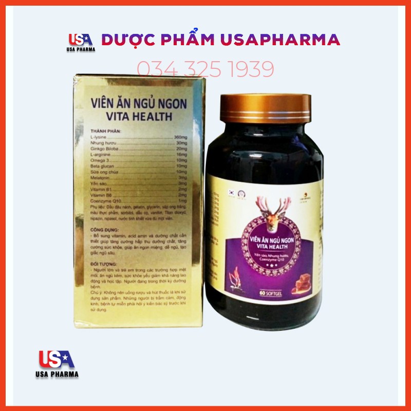 VIÊN ĂN NGỦ NGON VITA HEALTH - GIÚP TĂNG CƯỜNG SỨC KHỎE, ĂN NGON MIỆNG, NGỦ SÂU GIẤC – LỌ 60 VIÊN