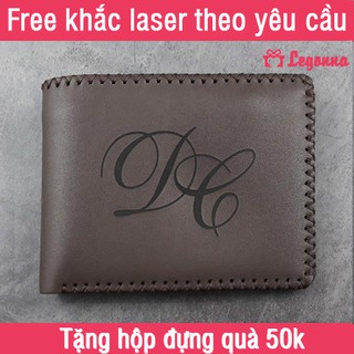 Quà tặng chồng sinh nhật, bạn trai, người yêu - Ví da khắc tên Leorno VD25 - Free khắc chữ, hình + Tặng hộp đựng quà
