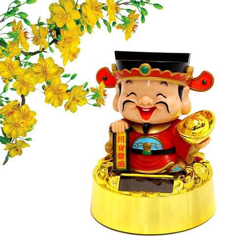 Tượng Thần Tài Năng Lượng Mặt Trời Gật Đầu Vẫy Tay Gọi Khách Chiêu Tài May Mắn