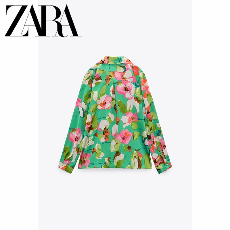 Áo Sơ Mi ZARA Vải Lụa Satin In Hoa Thời Trang Mùa Hè Cho Nữ