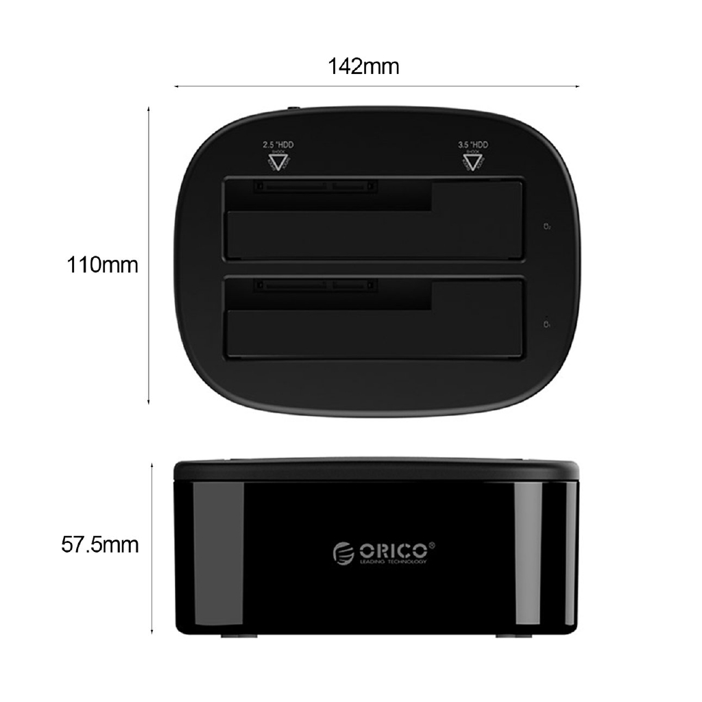 E ORICO 6228US3-BK Dual Bay USB3.0 2.5/3.5 inch Universal Hard Disk Box Base