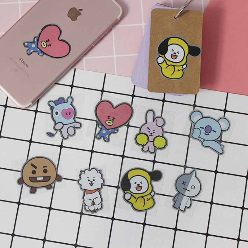 1 Tấm Hình Dán Kim Loại In Hình Các Thành Viên Nhóm Bts Bt21