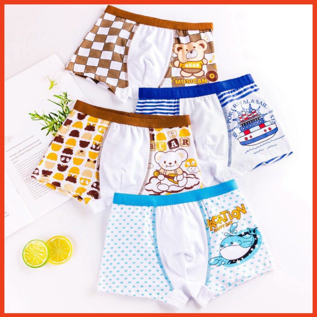 Set 4 quần chíp bé trai từ 3-10 tuổi - Quần sịp đùi - Chất liệu vải cotton thoáng mát (QC18)