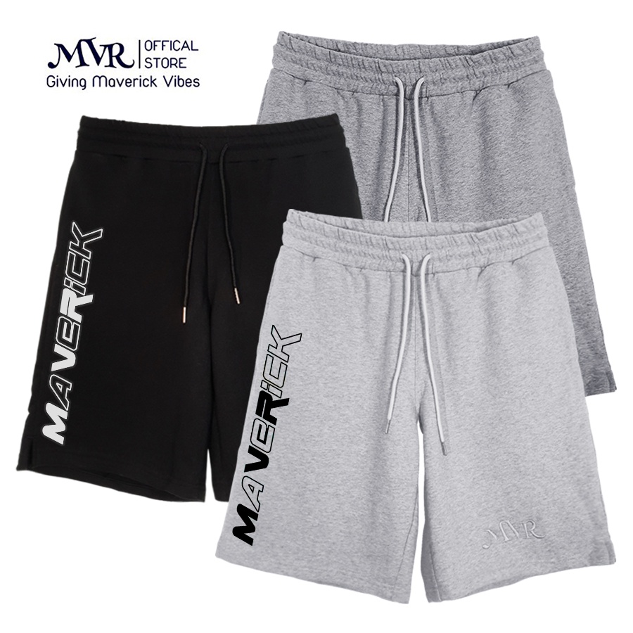 Quần đùi nam nữ unisex form dài lỡ chạm gối short vải cotton da cá thể thao thêu logo MVR Maverick Nhiều Màu Đen Xám