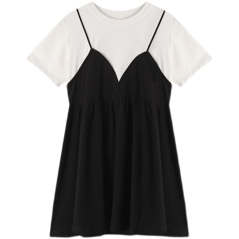 IELGY Đầm Giả Hai Lớp Tay Ngắn Dáng Rộng Thời Trang Mùa Hè