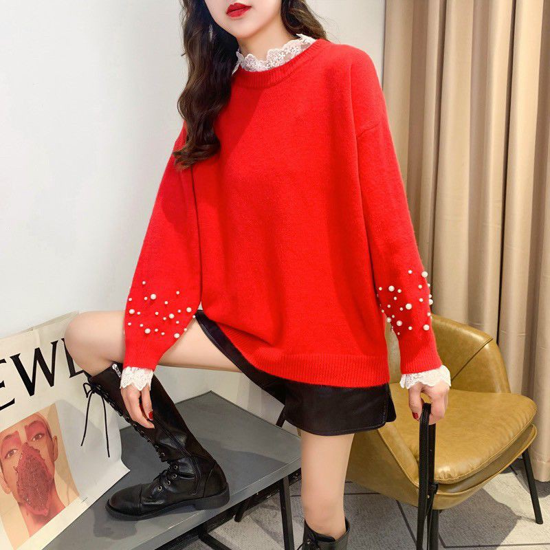 Áo len phối ren tay đính ngọc hàng QCL1