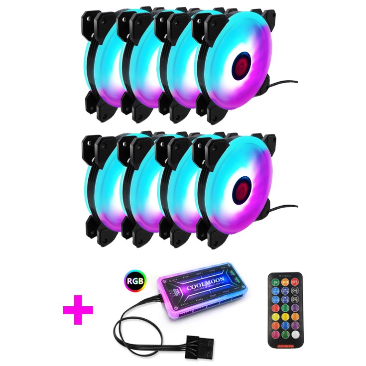 Bộ 8 Quạt Tản Nhiệt, Fan Case Coolmoon V3 Led RGB - Kèm Hub + Remote