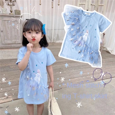 Đầm Công Chúa Elsa Tay Ngắn Dễ Thương Cho Bé Gái 1-9 Tuổi