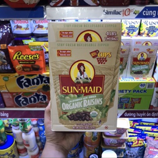 NHO KHÔ BÀ ĐẦM HỮU CƠ SUN-MAID ORGANIC RAISINS HỘP JUMBO SIZE 1814G GỒM 2 TÚI 907G (CHUẨN USA)