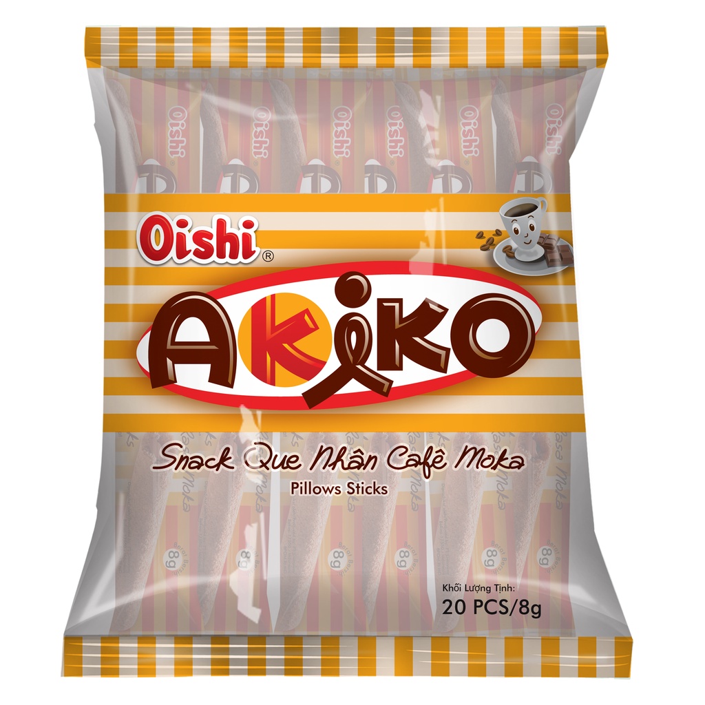 Combo 10 gói Oishi Snack Que Nhân Café Moka Akiko (160g/gói)