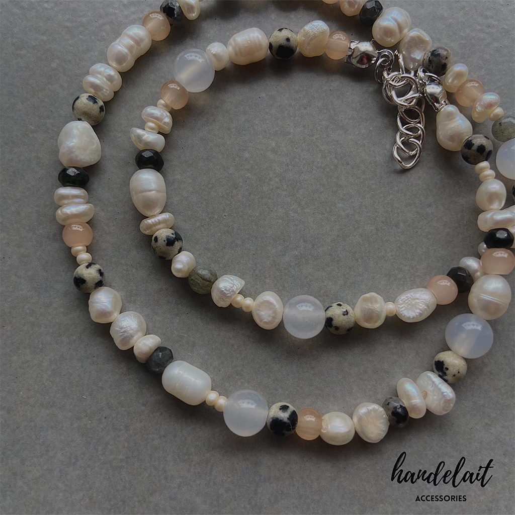 Vòng Cổ Dottie Handelait Đính Hạt Đá Nhân Tạo Mix Hạt Cườm Màu Beige Nữ Tính Thanh Lịch