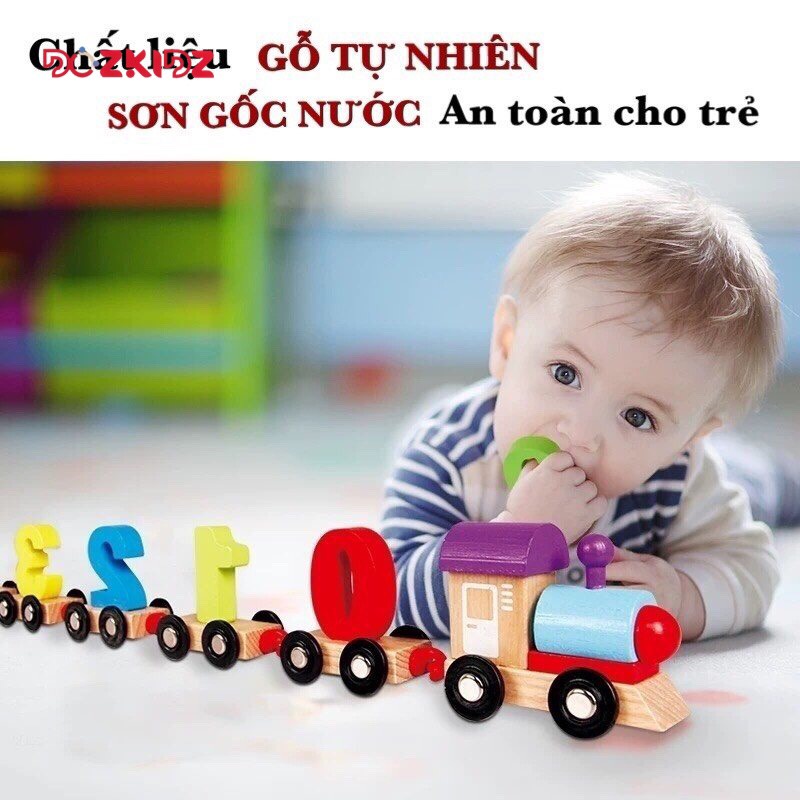 Đồ chơi trẻ em - Bộ tàu hỏa 11 toa kèm số bằng gỗ - DOZKIDZ