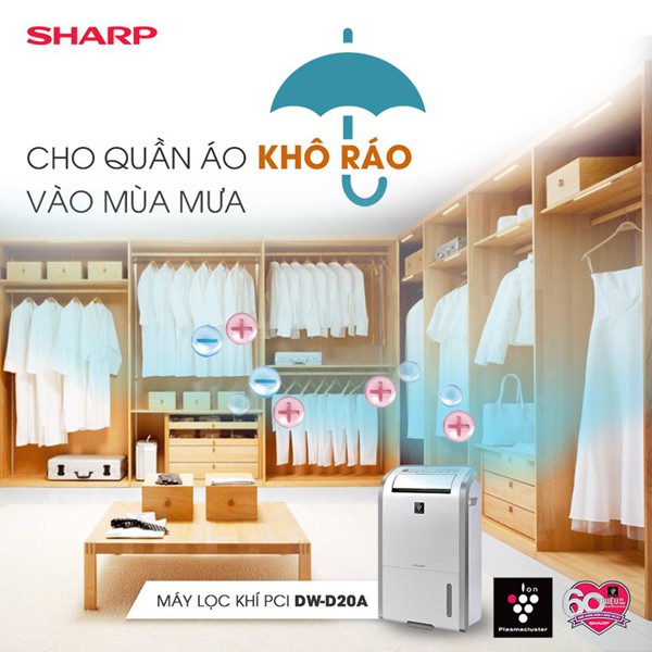 Máy hút ẩm lọc khí Sharp DW-D20A-W hàng chính hãng